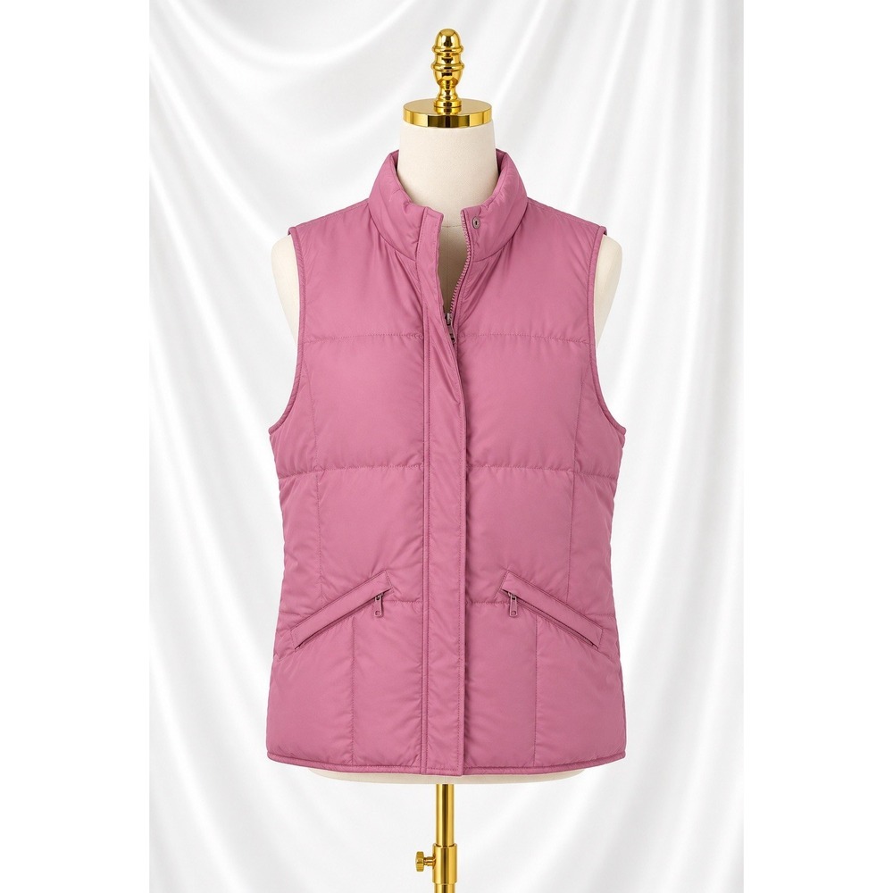 Talbots Quilted Puffer Vest Goose Down Filled Pink Full Zip Outdoor Size Small